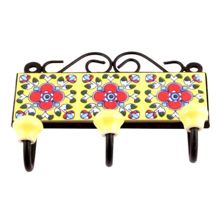 Yellow And Red Floral Tiles Hooks 